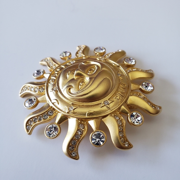 KIRK'S FOLLY "One Love" convertible brooch/ pendant goldtone sun face - Picture 3 of 8